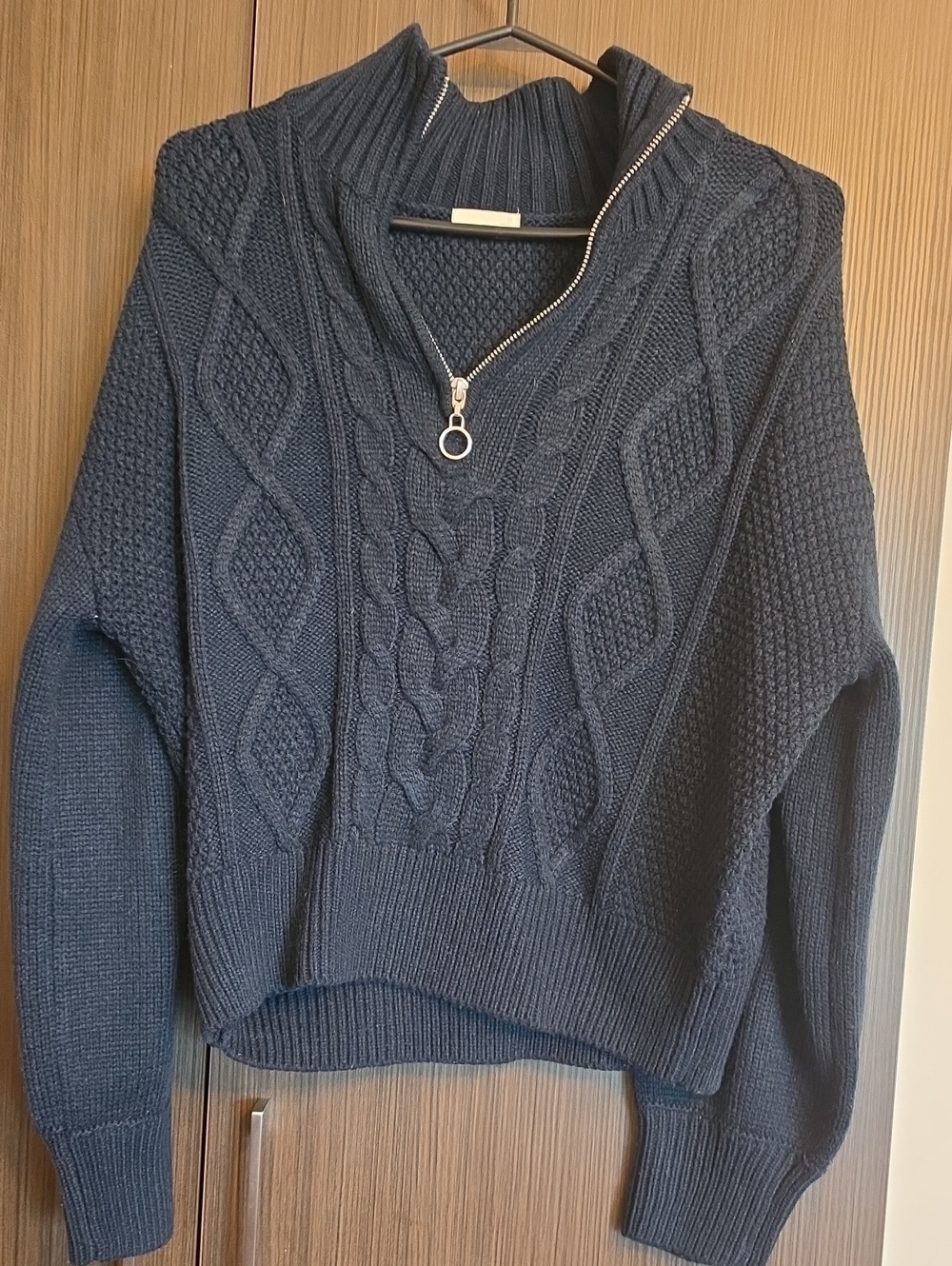 Cable Knit Half-Zip Turtleneck Sweater - Navy